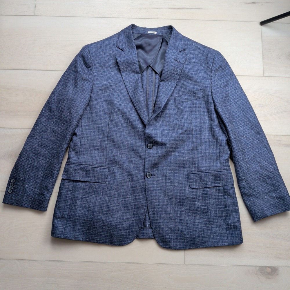 Joseph Abboud Heritage Blue Wool Silk Linen Blazer Sport Coat Men 46R Modern Fit